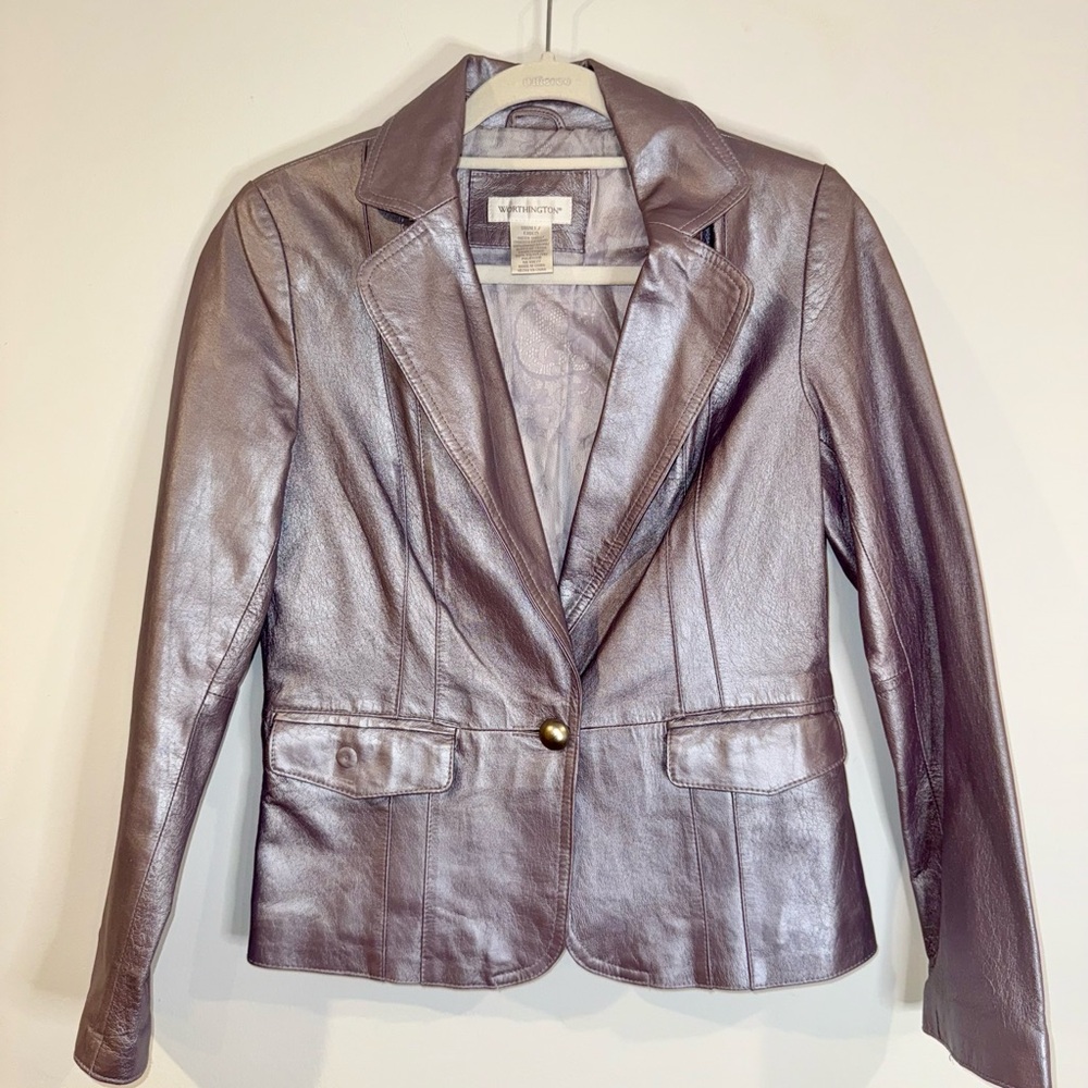 Metallic Lilac Leather Blazer Jacket